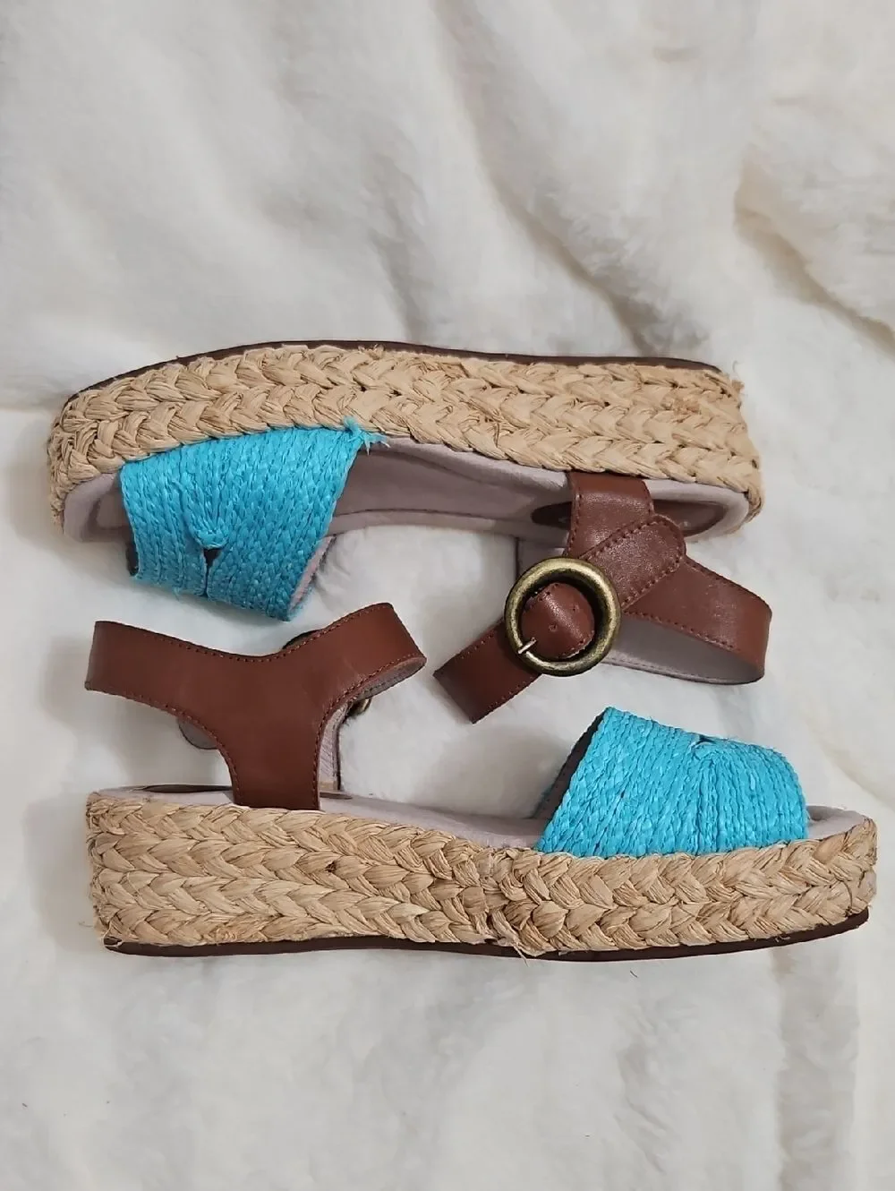 Veletto Platform Sandals Size 38 Turquoise Blue Leather Espadrille Wedge